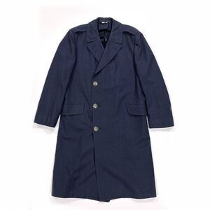 Vintage USAF Military Chester Trench Coat Sz 37R Blue Double Breasted Long Wool